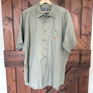 CHAPS RALPH LAUREN ARMY GREEN SHORT SLEEVE CAMP SHIRT SIZE XL e36